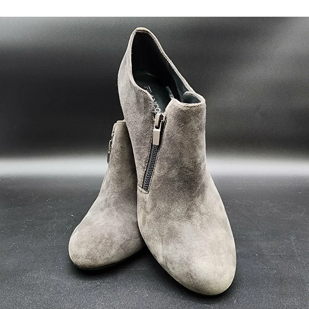 Franco Sarto L-Sync Gray Womens 10M Suede Leather Ankle Boots High Heel Zip‎ Up